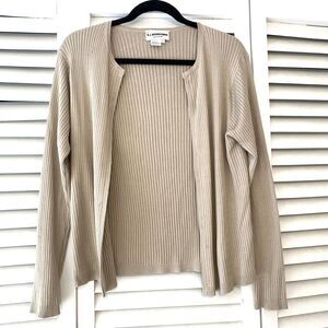 Y2k Vintage D.J. International 100% Silk Neutral Ribbed Open Cardigan Sweater